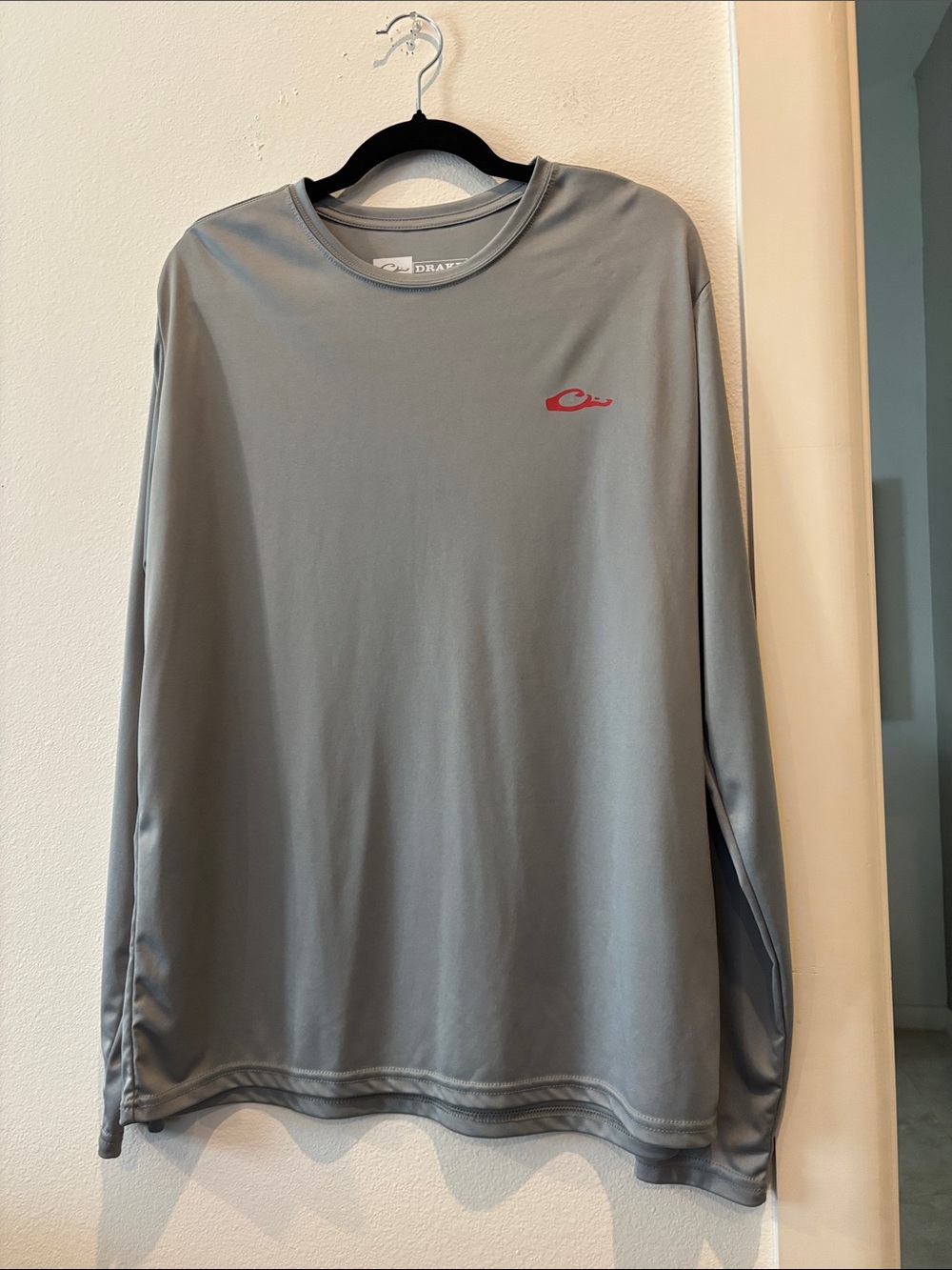 Drake Long-Sleeve Performance Tee in Light Gray with Red Accent Medium Fishing